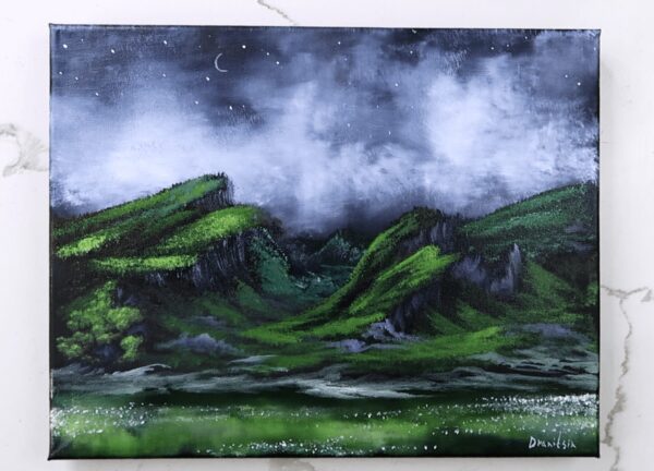 rolling hills black canvas acrylic landscape painting techniques 2