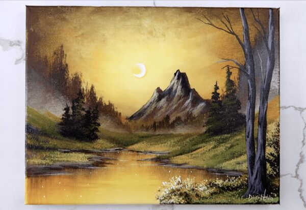 evening mountain acrylic landscape painting 2