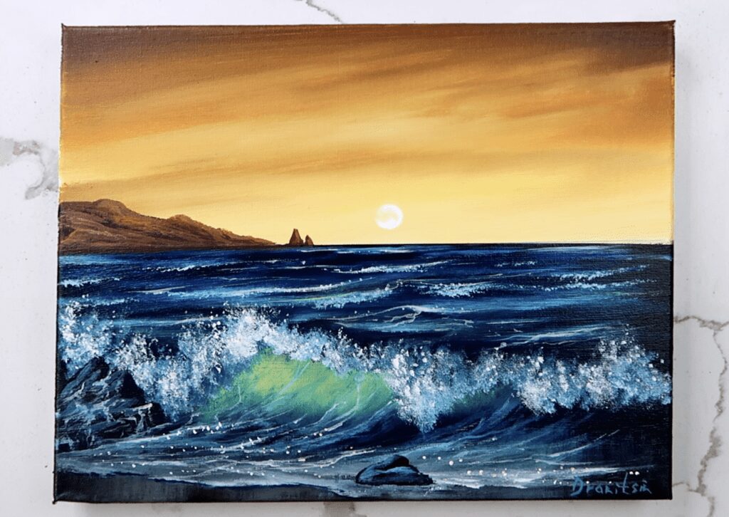 playful sunlight ocean wave acrylic seascape painting 2