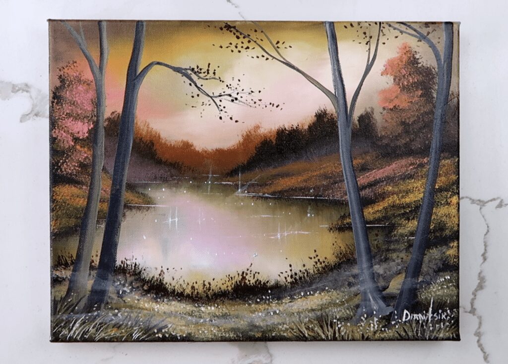 How to paint Foggy Night at the Lake Acrylic Landscape Painting Oval Brush Art #art