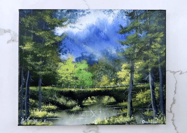 happy bridge acrylic landscape painting 2