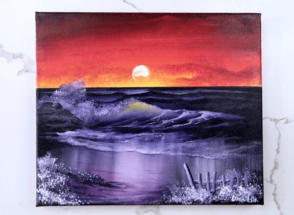 red sunset wave acrylic painting 2