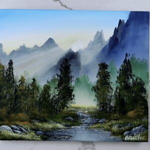 SUN RAYS OVER THE MOUNTAIN ACRYLIC LANDSCAPE PAINTING