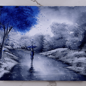 AFTER RAIN acrylic black and white landscape painting blue tree