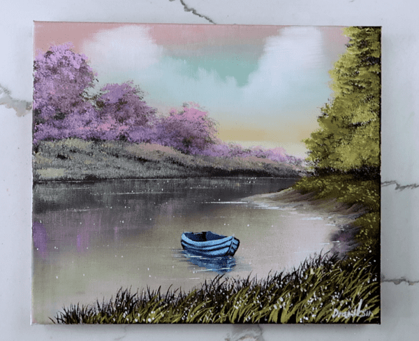 SOLITUDE BOAT ACRYLIC LANDSCAPE PAINTING