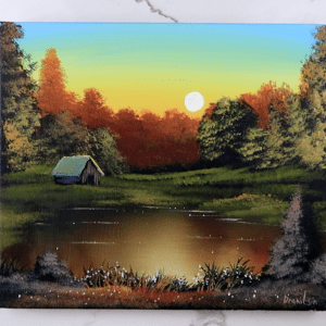 sunrise cabin acrylic painting landscape art