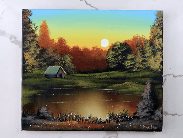 sunrise cabin acrylic painting landscape art