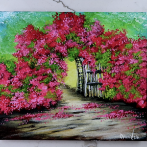 rose fence acrylic painting