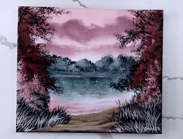 EVENIG CALM path to the lake ACRYLIC PAINTING