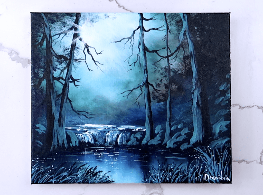 MOONLIGHT WATERFALL ACRYLIC PAINTING