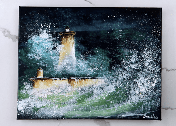 lighthouse in ember sea ACRYLIC PAINTING