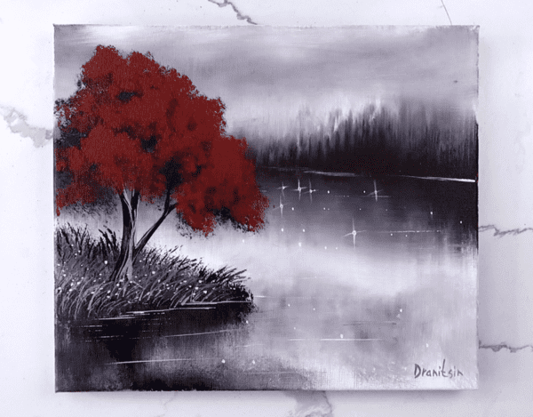 lonely autumn tree ACRYLIC PAINTING