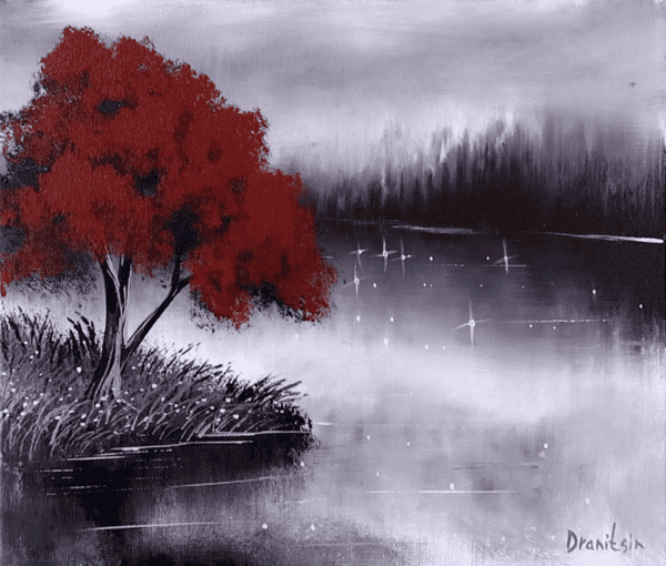 lonely autumn tree ACRYLIC PAINTING