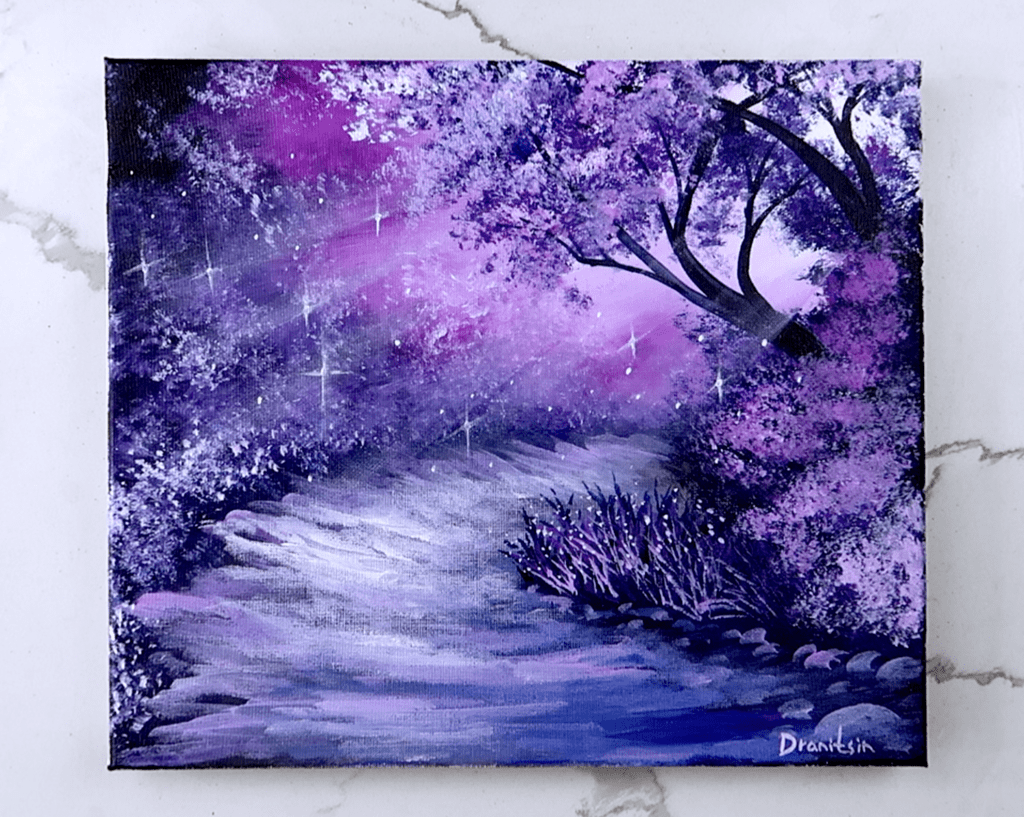 Journey into the Night: Master the Art of Acrylic Painting with a Moonlight Path – Beginner’s Guide