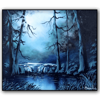 waterfall in bright moonlight