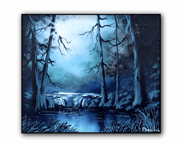 waterfall in bright moonlight