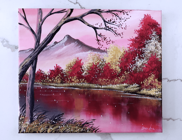 pink mountain in a distance ACRYLIC PAINTING