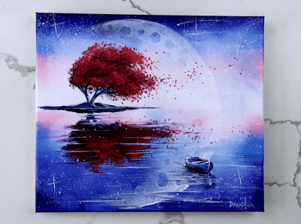 red tree in wind ACRYLIC PAINTING