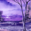 purple moonlight waterfall ACRYLIC LANDSCAPE PAINTING