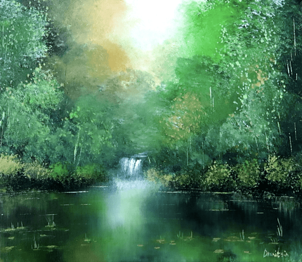 GREEN WATERFALL LILLIES original art