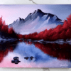 SNOW MOUNTAIN WINTER LANDSCAPE RED TREE LINE IN SUNLIGHT ORIGINAL ART