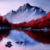 SNOW MOUNTAIN WINTER LANDSCAPE RED TREE LINE IN SUNLIGHT ORIGINAL ART