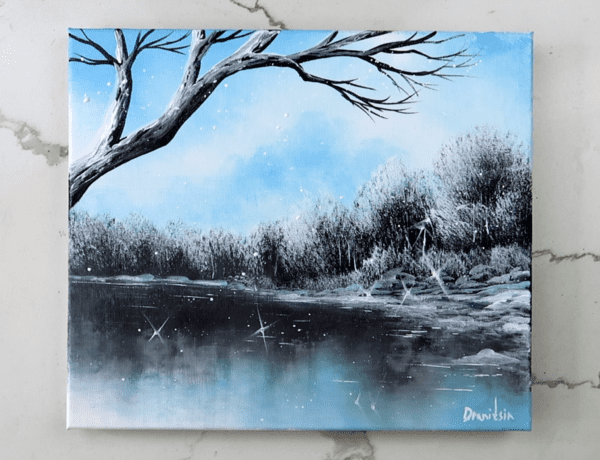 WINTER DAY BLUE SKY SNOWING LANDSCAPE 1original art