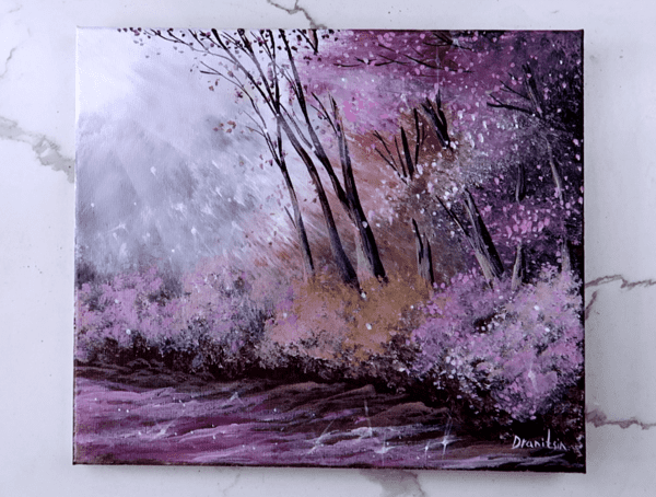 LAVENDER MORNING ACRYLIC LANDSCAPE PAINTING