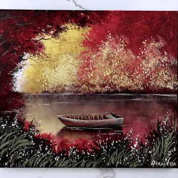 boat on the lake ACRYLIC LANDSCAPE PAINTING