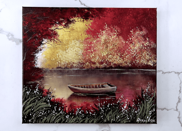 boat on the lake ACRYLIC LANDSCAPE PAINTING