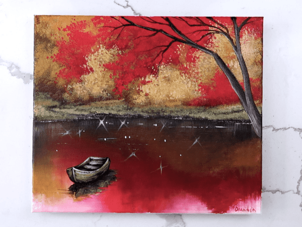 boat red landscape ACRYLIC LANDSCAPE PAINTING