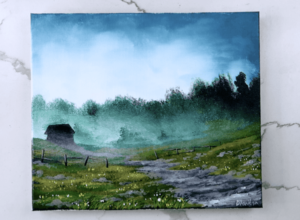 cabin in the fog ACRYLIC LANDSCAPE PAINTING