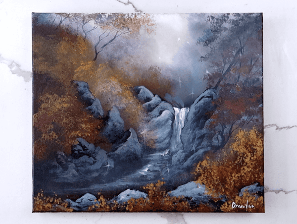 foggy waterfall ACRYLIC LANDSCAPE PAINTING