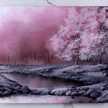 pink waterfall ACRYLIC LANDSCAPE PAINTING