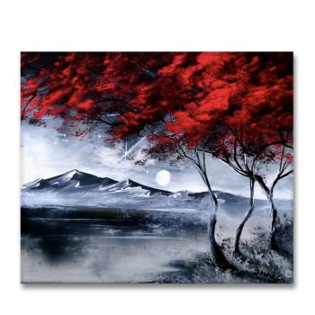 red tree distant mountain bg by urartstudio.com