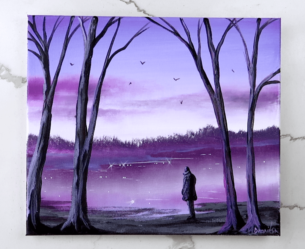 Solitude: Expressive Acrylic Landscape Painting Demo | Men Lost in the Vast Sky