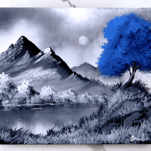 BLUE TREE MOUNTAIN acrylic landscape painting by urartstudio.com 2