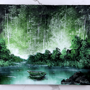 GREEN BOAT DEEP FOREST ACRYLIC LANDSCAPE PAINTING 2