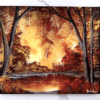 Golden Tranquility: Painting Radiant Light Behind Trees