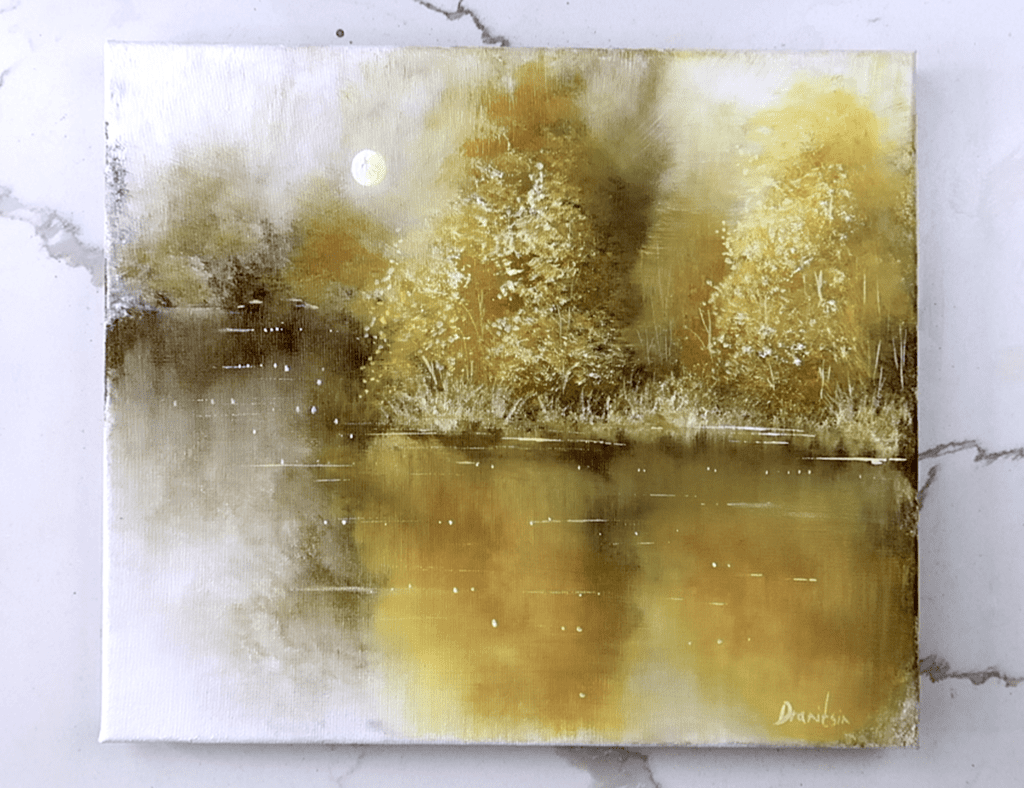 another dimention yellow landscape acrylic landscape painting golden reflections 2