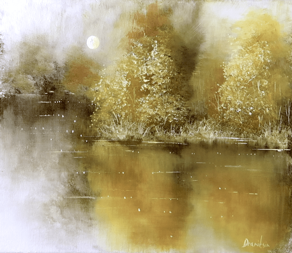 another dimention yellow landscape acrylic landscape painting golden reflections 2