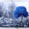 blue tree path acrylic landscape painting by urartstudio.com 2
