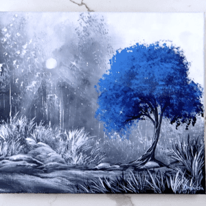 blue tree path acrylic landscape painting by urartstudio.com 2