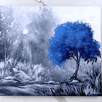 blue tree path acrylic landscape painting by urartstudio.com 2