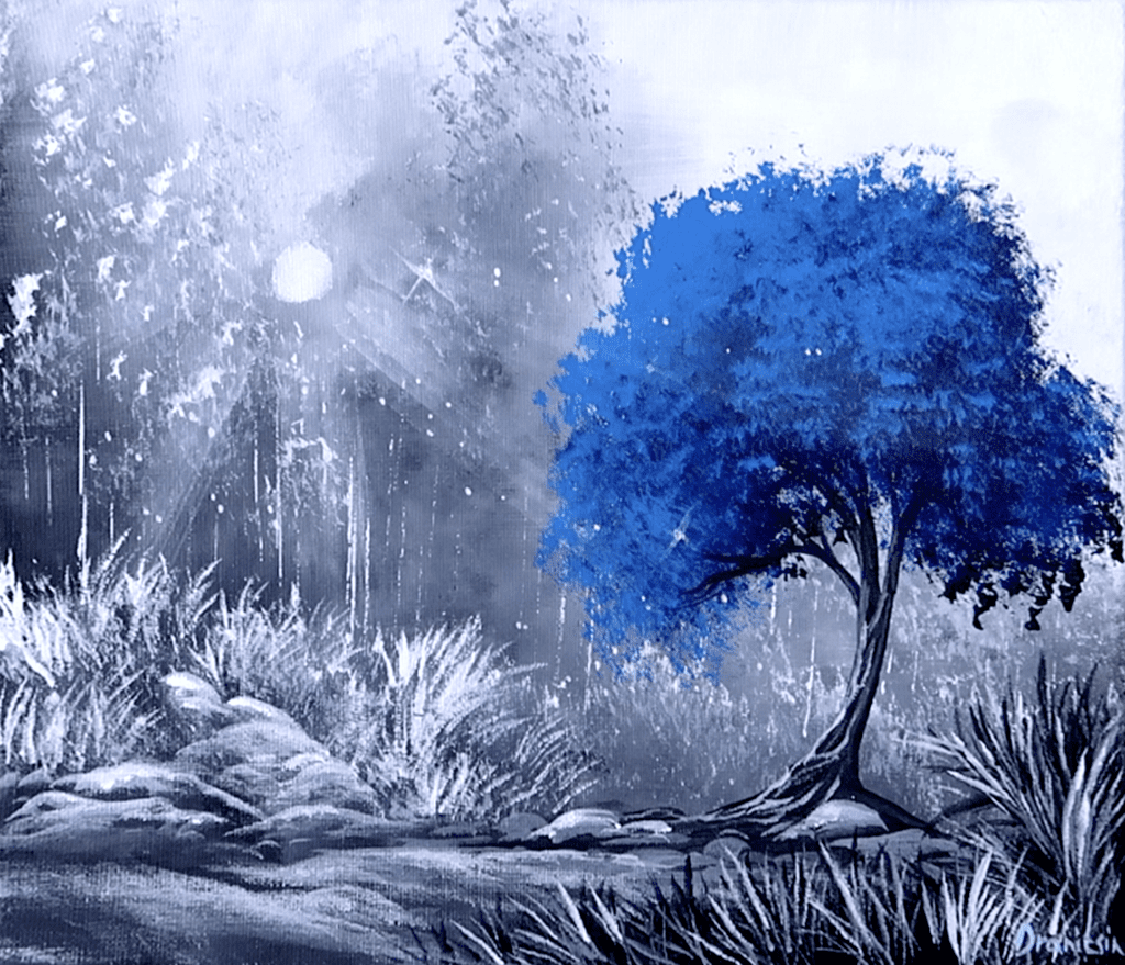blue tree path acrylic landscape painting by urartstudio.com 2