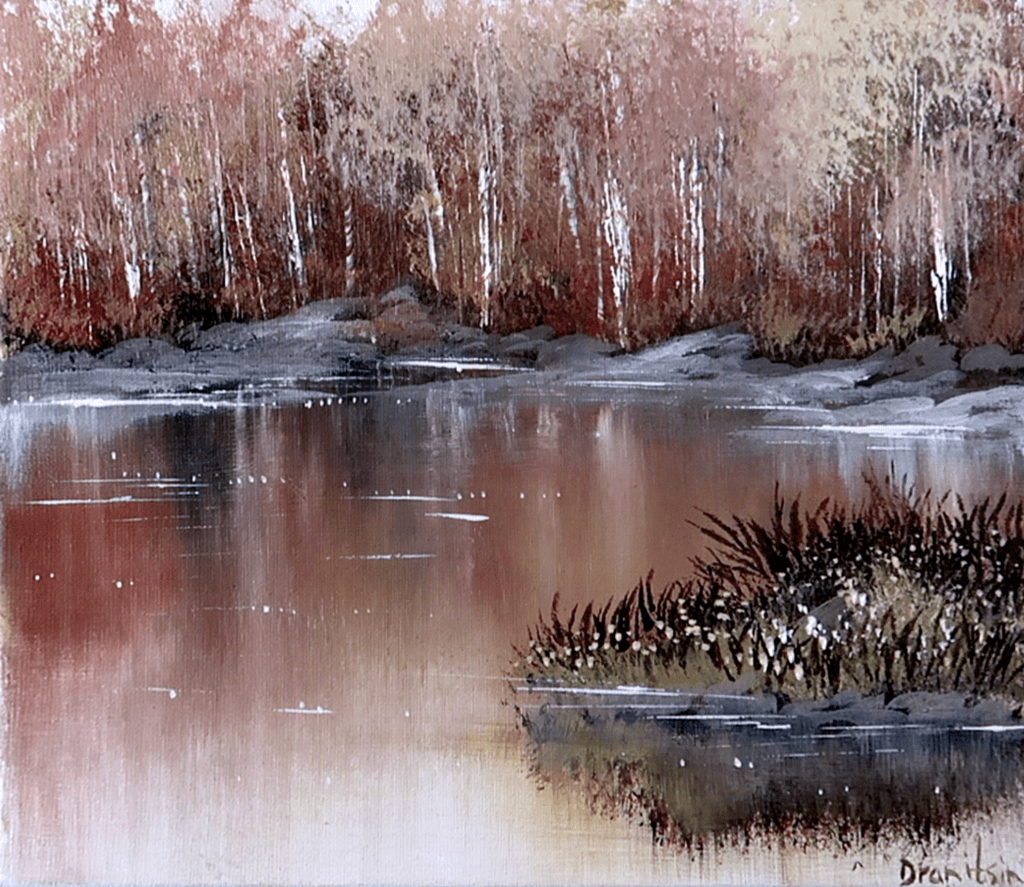 fall season lake acrylic landscape painting by urartstudio 2