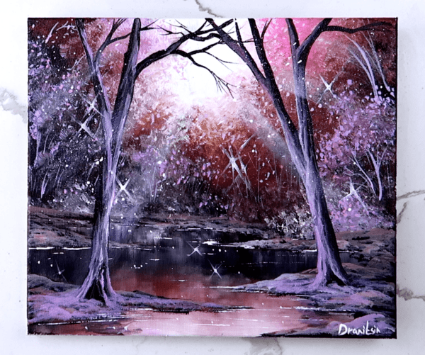 lavender fall acrylic landscape painting by urartstudio.com 1