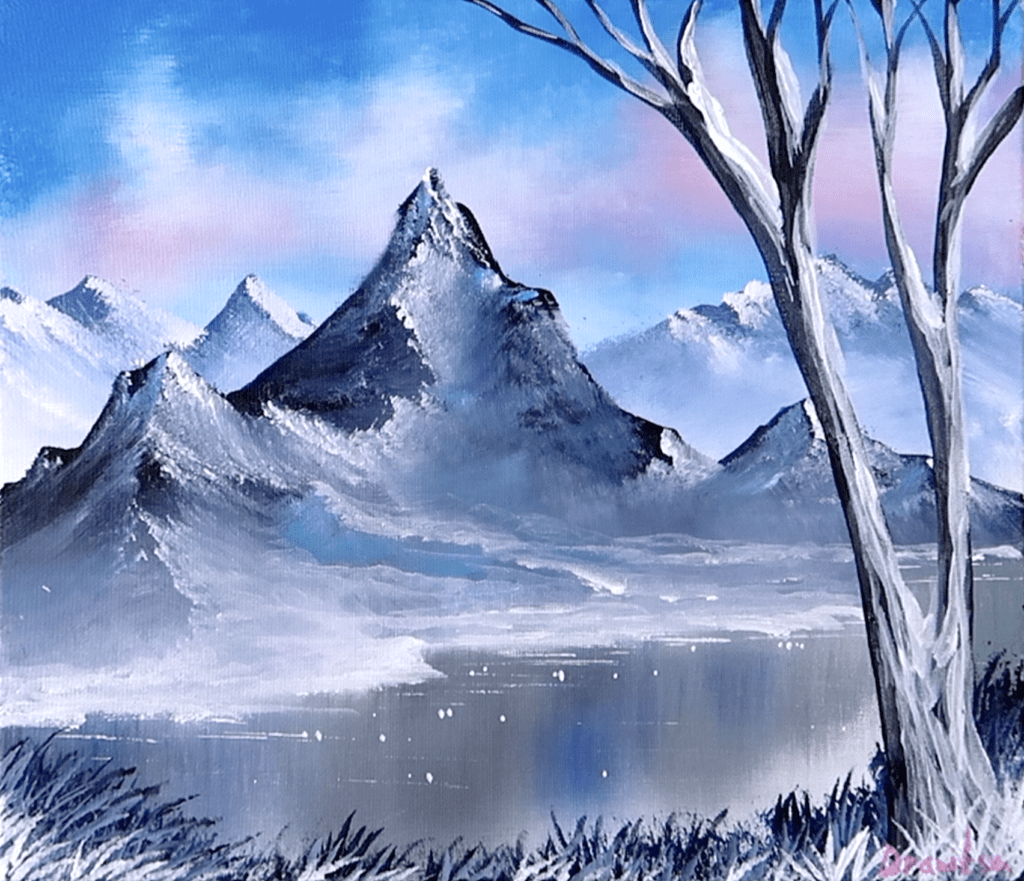 mountain range frozen lake acrylic landscape painting by urartstudio.com 2