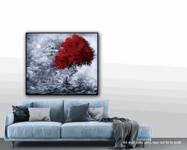 SURROUNDED BY LOVE, RED TREE IN BLACK AND WHITE LANDSCDAPE - Image 6