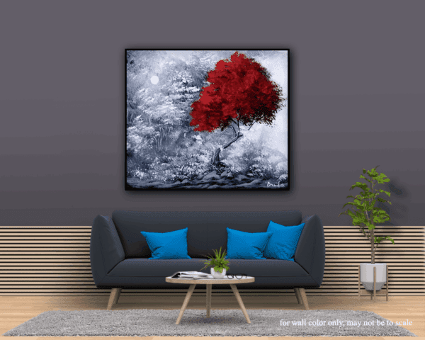 SURROUNDED BY LOVE, RED TREE IN BLACK AND WHITE LANDSCDAPE - Image 3